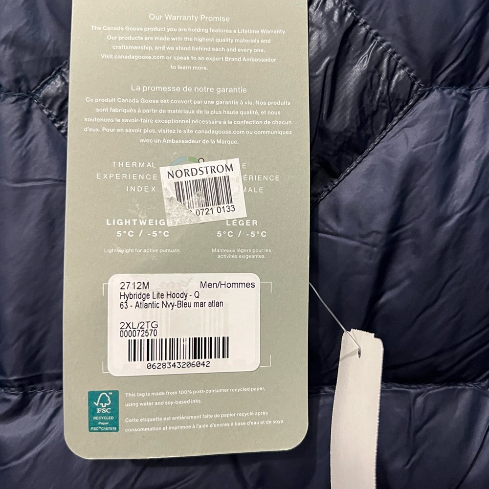 Canada Goose Men’s Hybridge Lite Hoody Atlantic Navy Blue Size 2XL - Picture 12 of 12